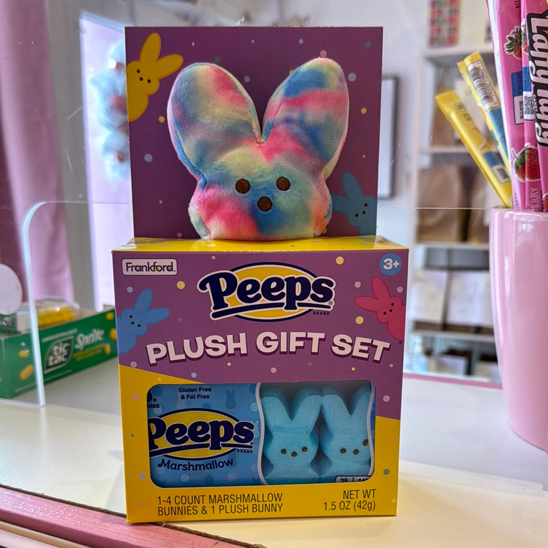 Peeps Plush Gift Set: Tie-Dye Bunny with Blue Peeps Marshmallows
